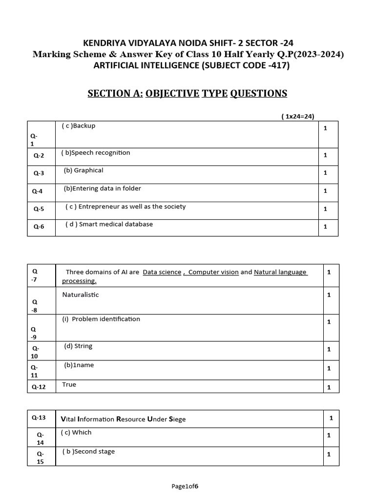 Class 10 ai half yearly m s 2023 download free pdf reserved word