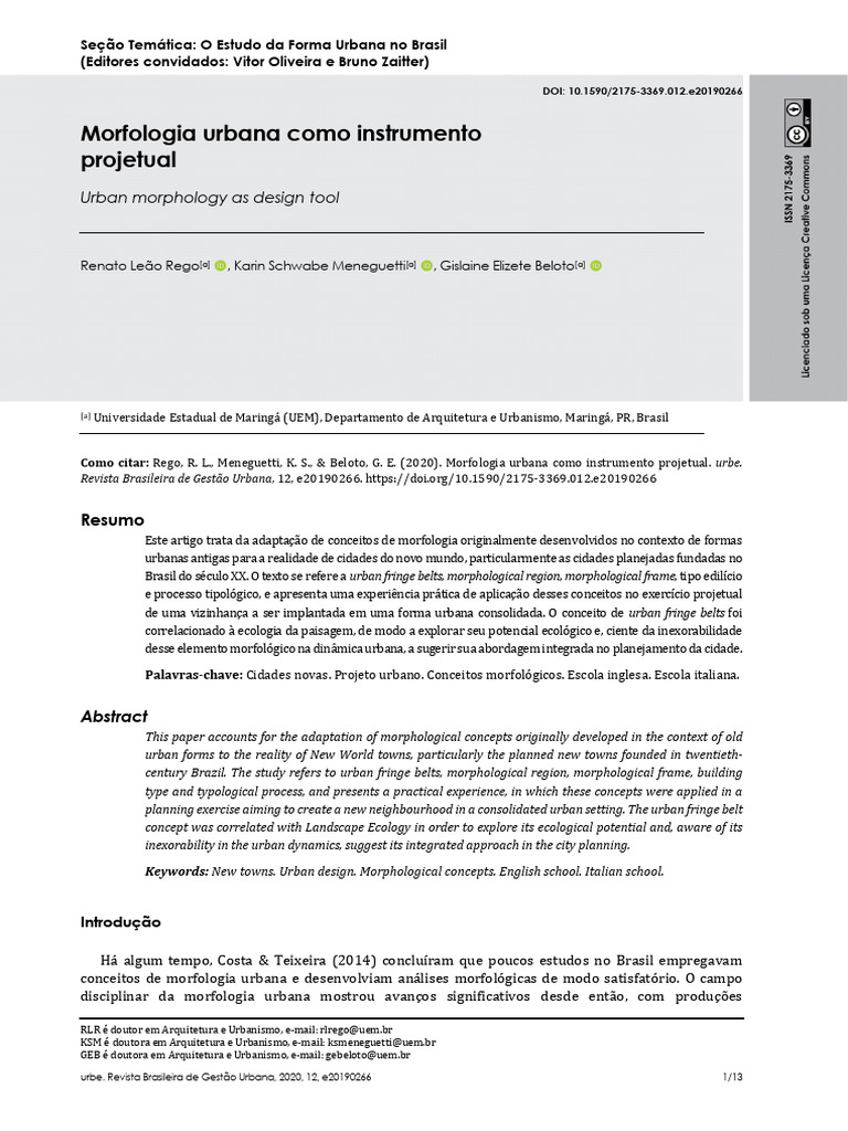 REGO, R. L. MENEGUETTI, K. S. BELOTO, G. E. Morfologia Urbana Como