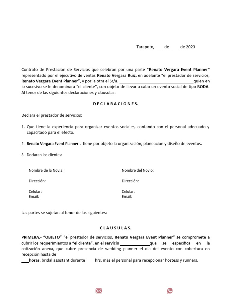 Contrato de Servicios para Bodas | PDF | Finanzas y dinero | Derecho, image size:768x1024