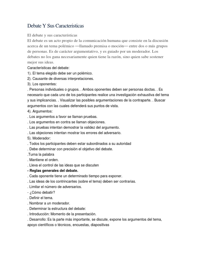 Debate Y Sus Caracteristicas