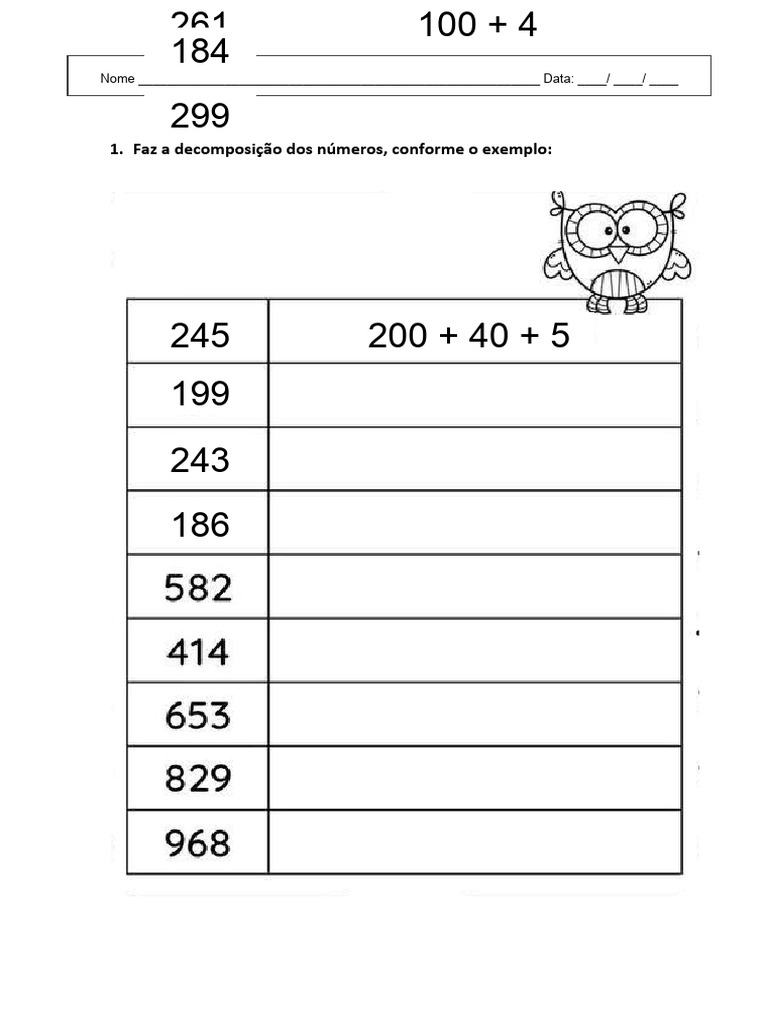 6 - Ficha - Decomposição de Números - 100-300 | PDF | Métodos e ...