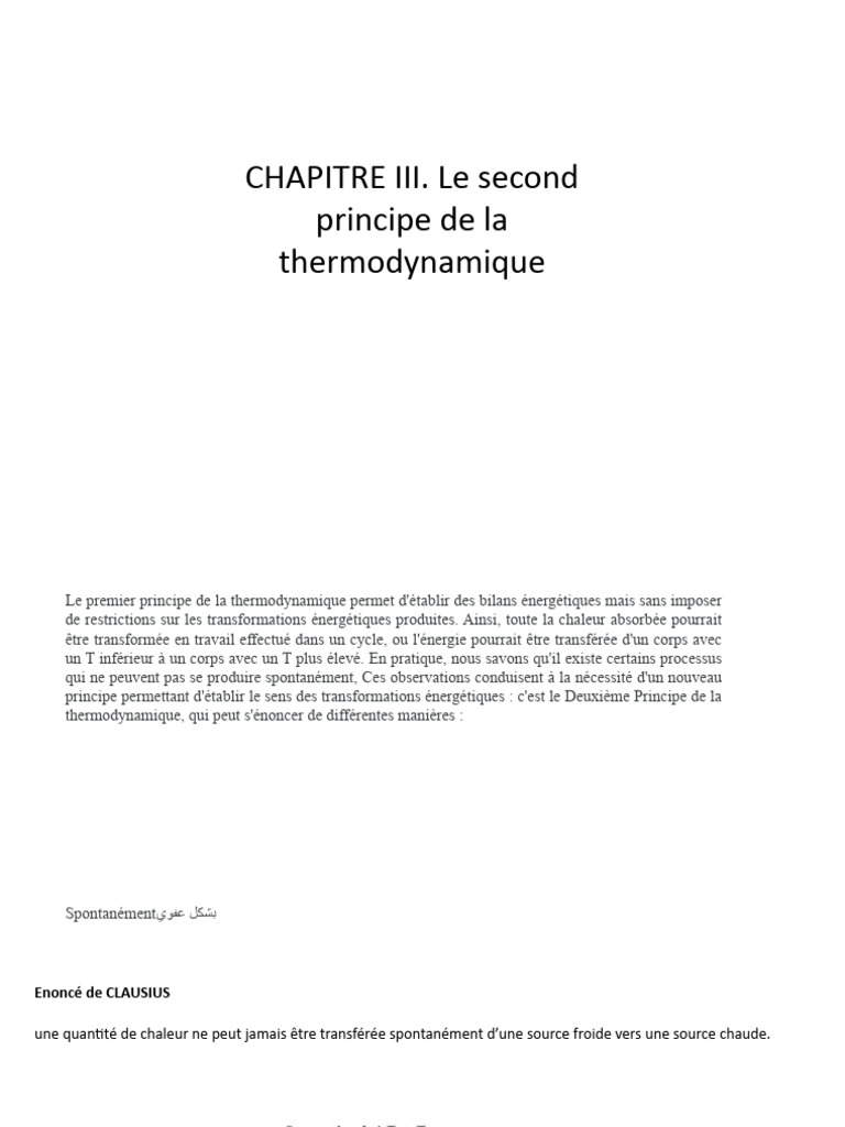Second Principe de la Thermodynamique | PDF | Chaleur | Entropie
