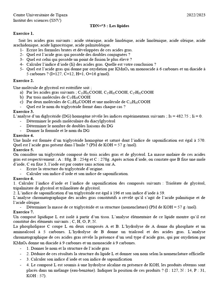 Indices de saponification et d'iode des lipides PDF Acide gras — free download