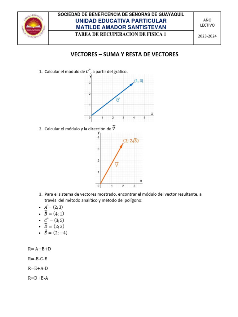 Tarea de Física: Suma y Resta de Vectores | PDF