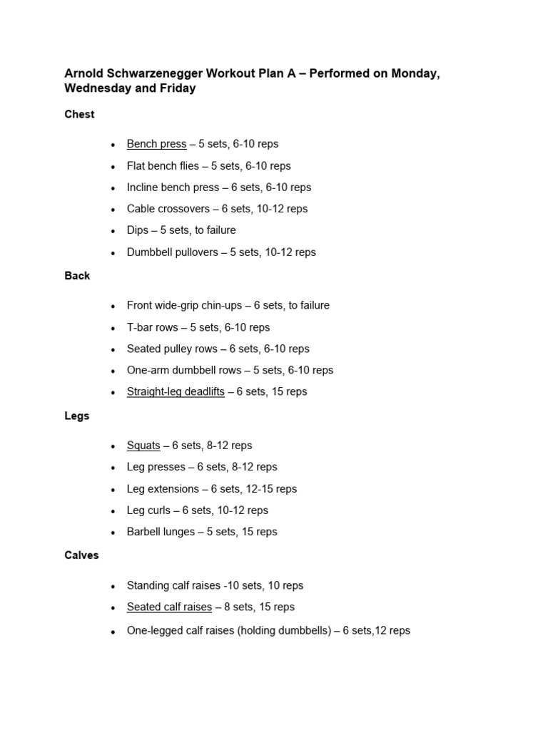 Arnold Schwarzenegger Workout Plan A & B | PDF | Cooking, Food & Wine