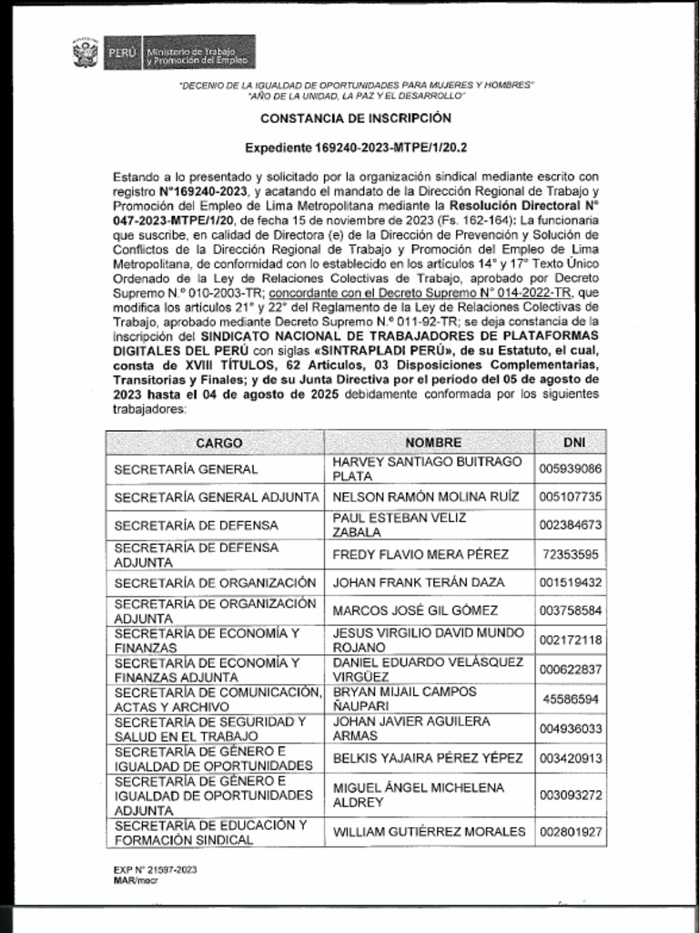 Ministerio de Trabajo autorizó creación del sindicato de trabajadores por delivery