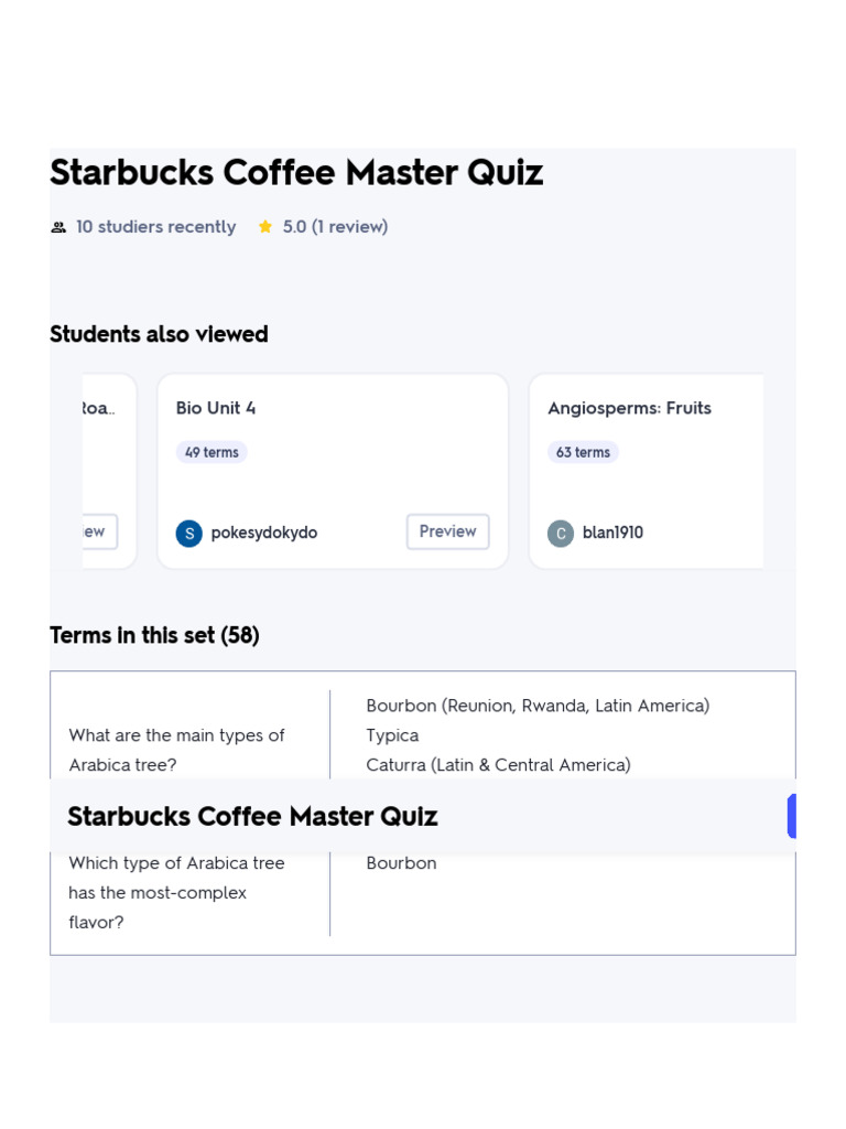 Starbucks Coffee Master Quiz Flashcards Quizlet PDF Coffee Starbucks