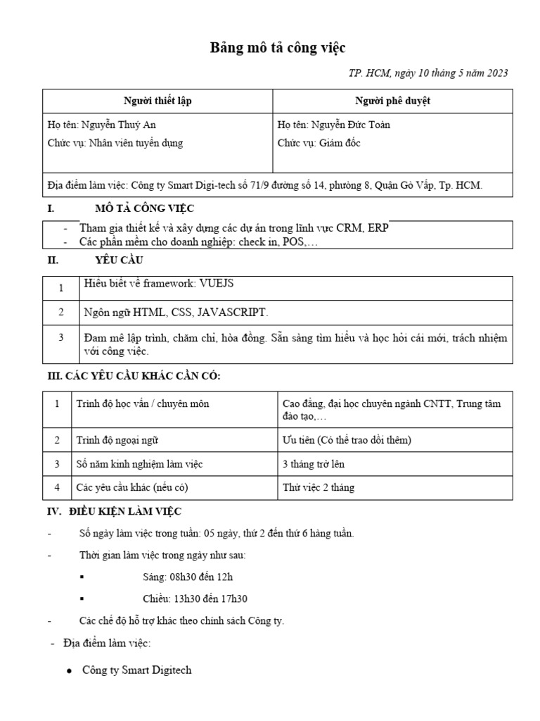 Job Description of DEV Front End | PDF