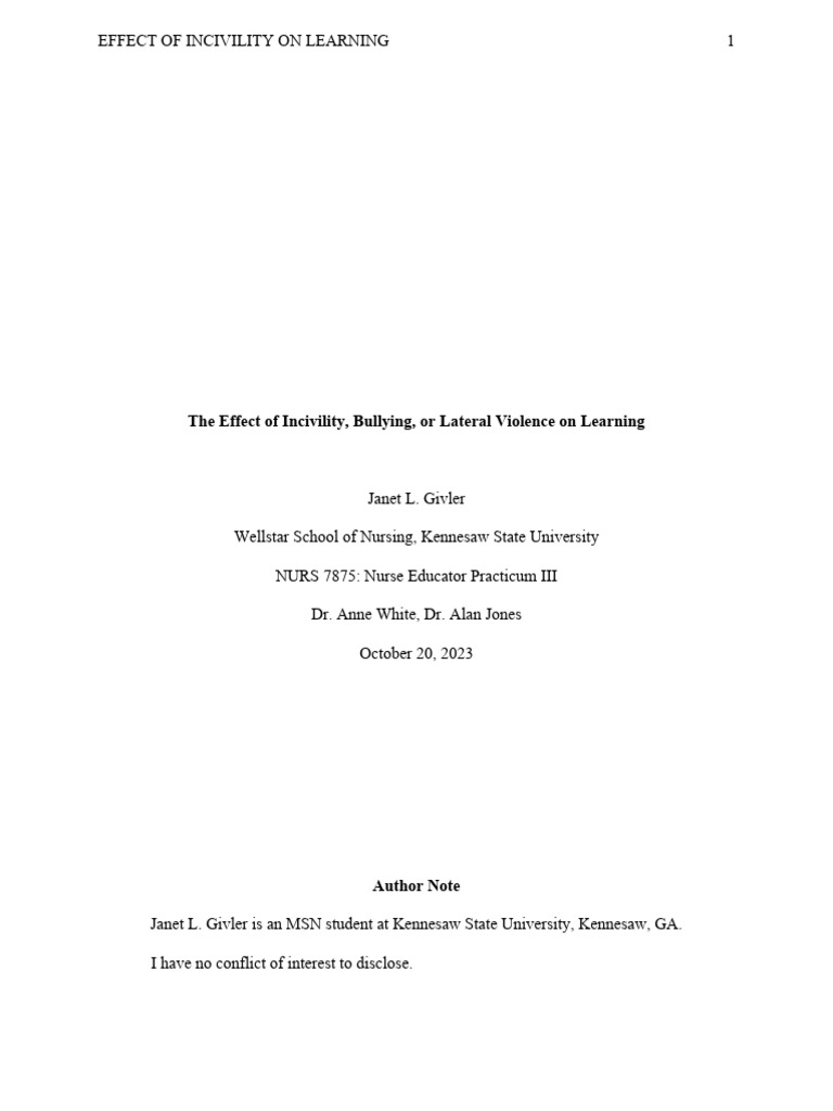 Impact of Incivility on Nursing Education | PDF | Workplace Bullying ...