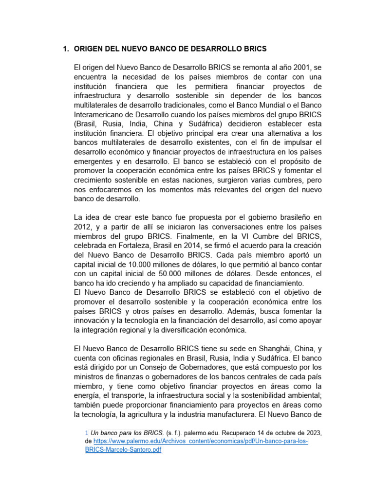 Nuevo Banco de Desarrollo PDF Bric Economias