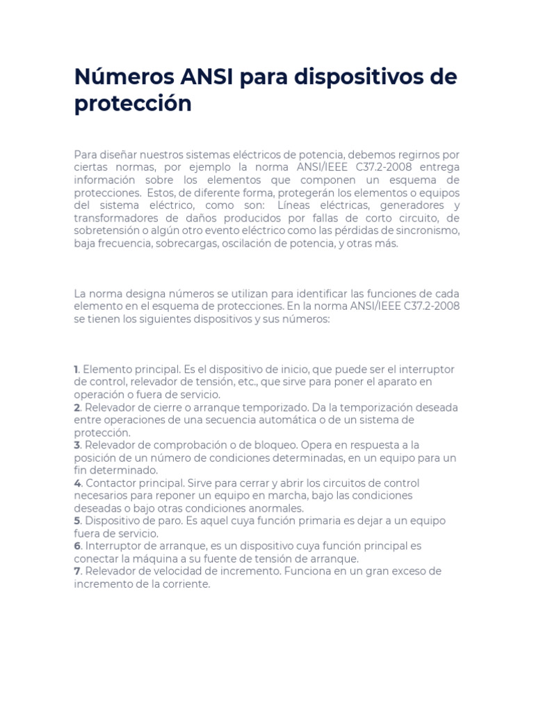 Codigos Ansi Protecciones Electricas Descargar gratis PDF Relé