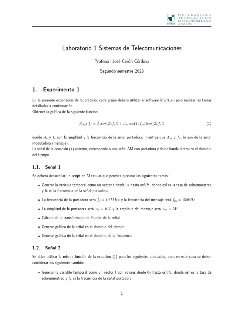 Laboratorio de Telecomunicaciones en Matlab | PDF | Modulación de ...