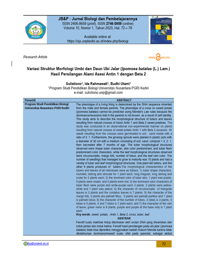 Variasi Morfologi Download Free PDF Sweet Potato Dominance