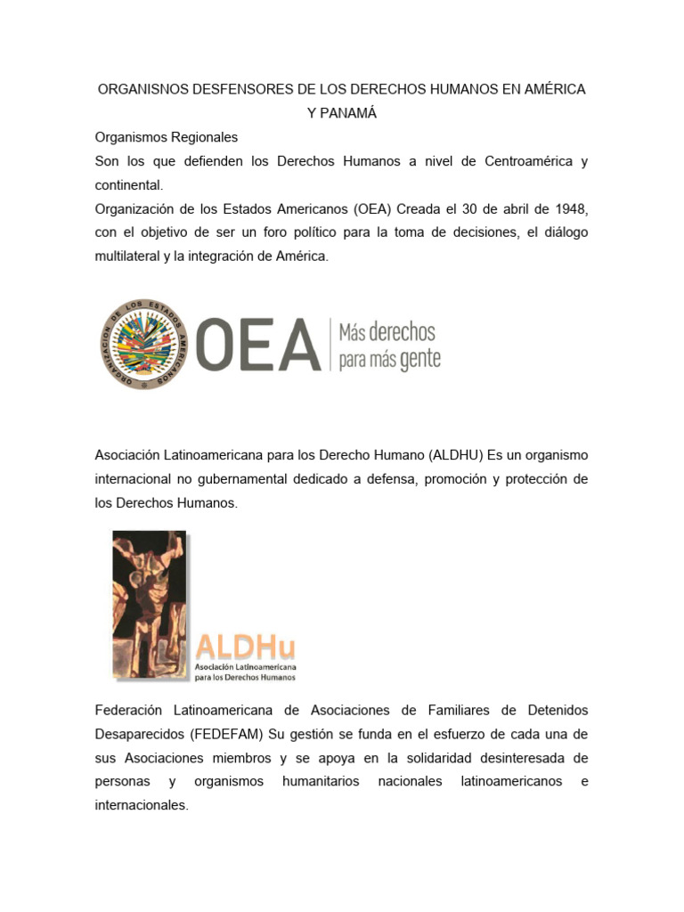 Organisnos Desfensores de Los Derechos Humanos en América y Panamá | PDF