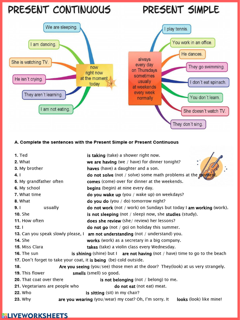 Present Simple vs. Present Continuous Exercises | PDF | Language Arts ...