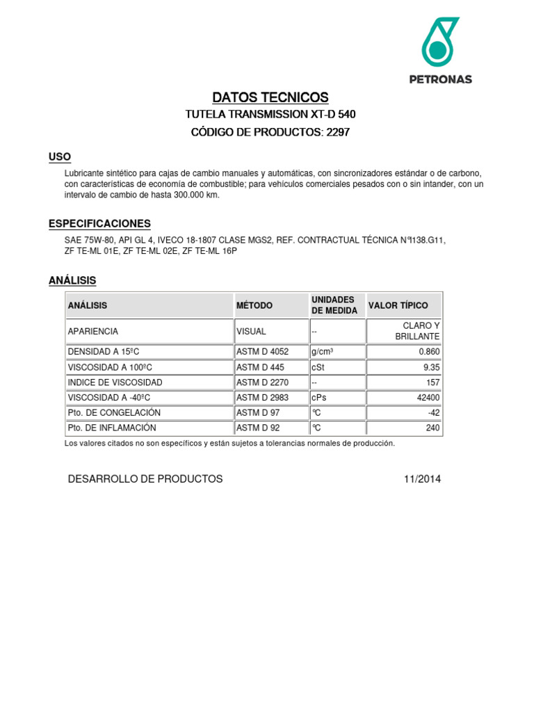 Tutela Transmission XT-D 540: Especificaciones | PDF