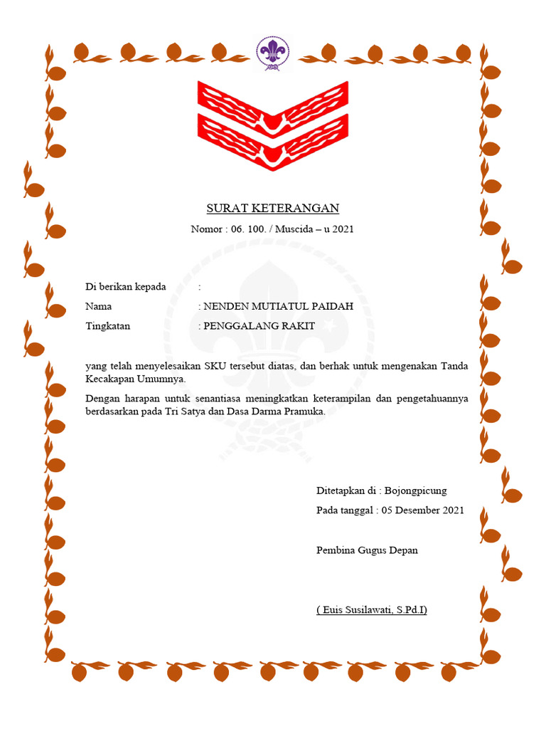 Surat Keterangan Penggalang Rakit | PDF