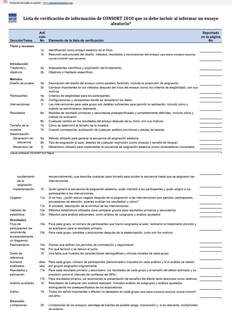 Lista de Verificación CONSORT 2010 | PDF | Ensayos