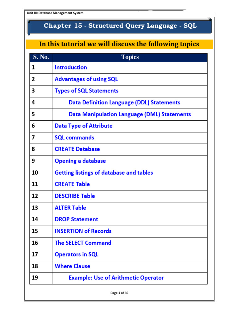 Structured Query Language - SQL | PDF | Sql | Databases