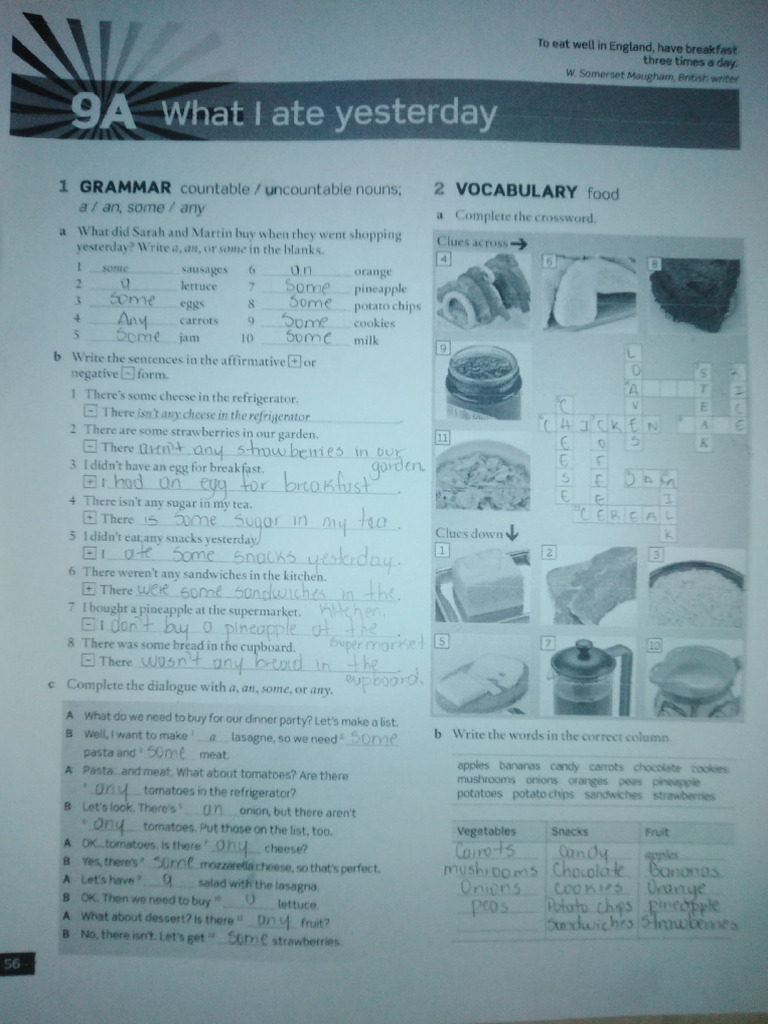 Workbook Units 9 & 10 | PDF | Foods | Food And Drink