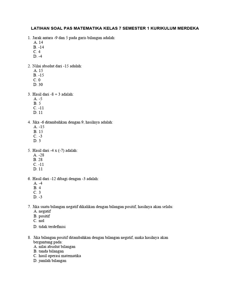 jawaban lks matematika kelas 7 semester 1 kurikulum merdeka