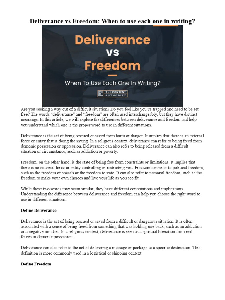 Deliverance Vs Freedom PDF Deliverance Ministry Free Will