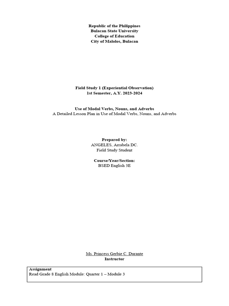 Lesson Plan In Modals Pdf Verb Syntax