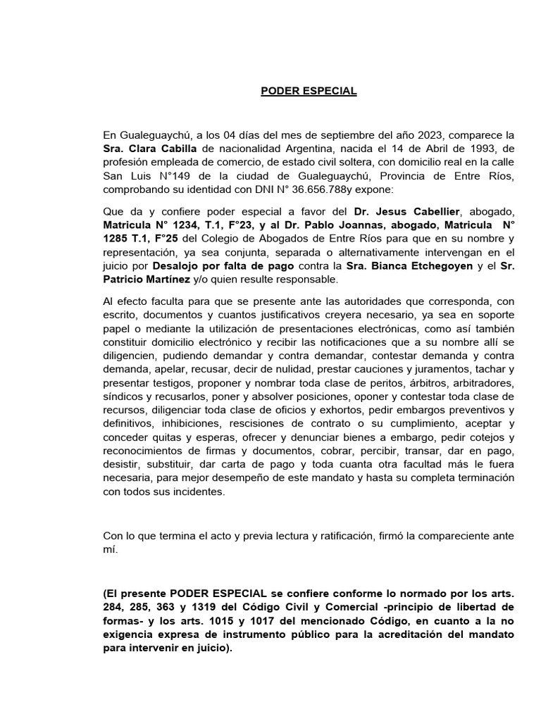 PODER ESPECIAL Por Parte de La Actora | PDF