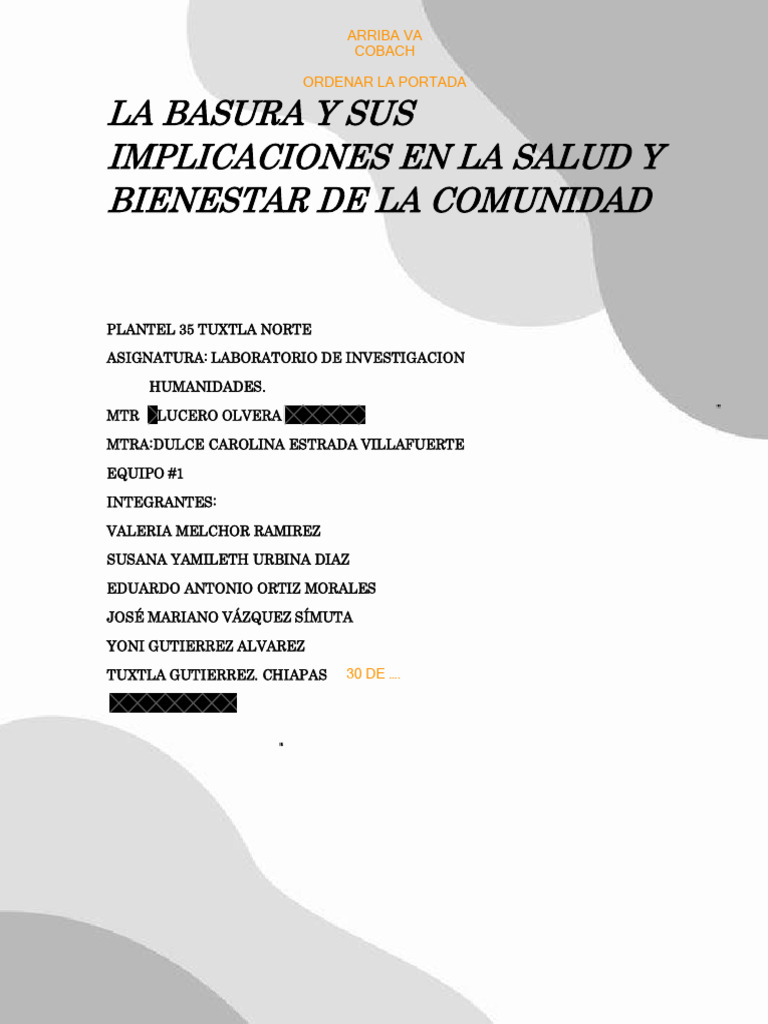 La Basura y Sus Implicaciones en La Salud y Bienestar de La Comunidad ...