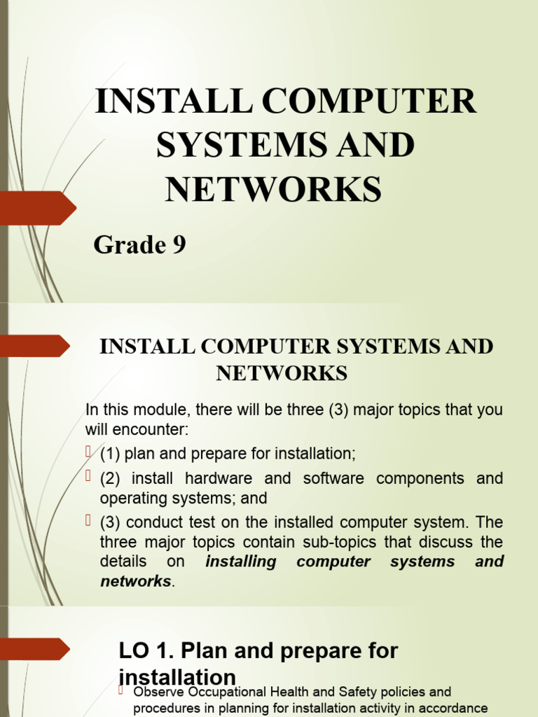 INSTALL COMPUTER SYSTEMS AND NETWORKS Grade 9 | PDF | Hazards ...