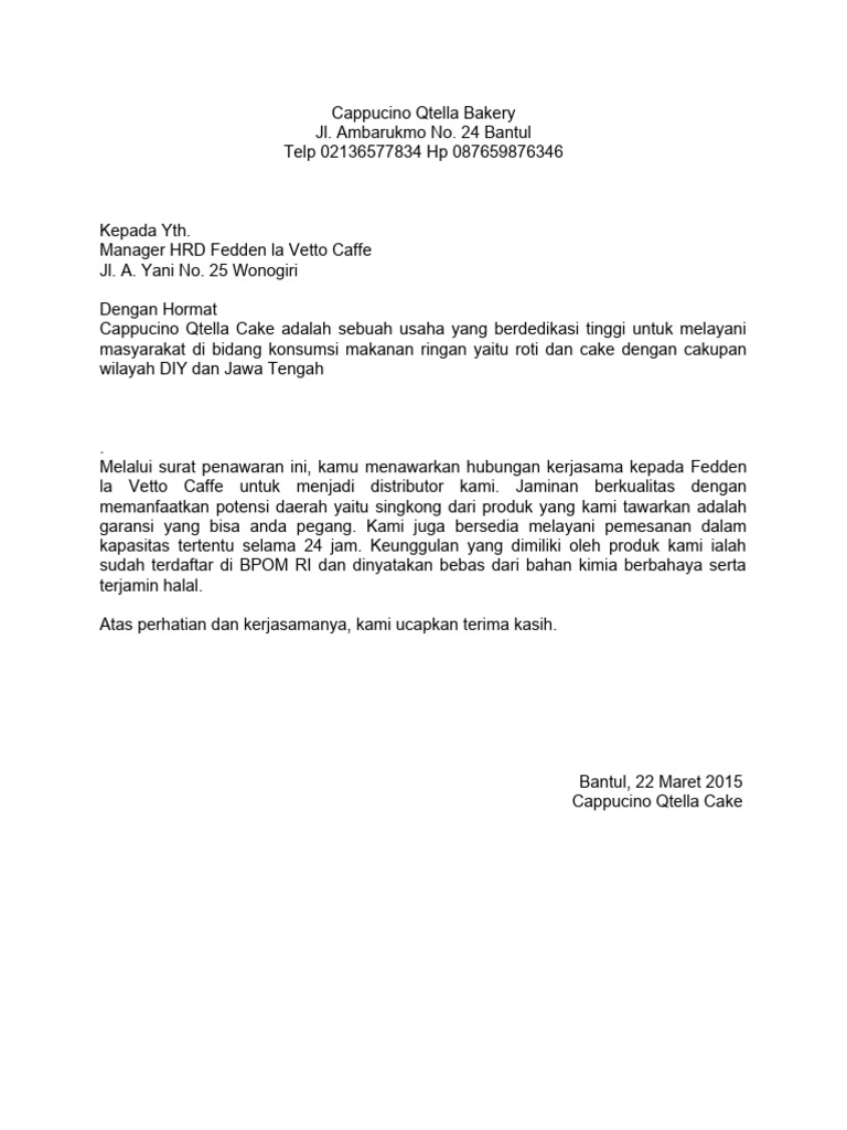 Penawaran Kerjasama Distribusi Roti | PDF