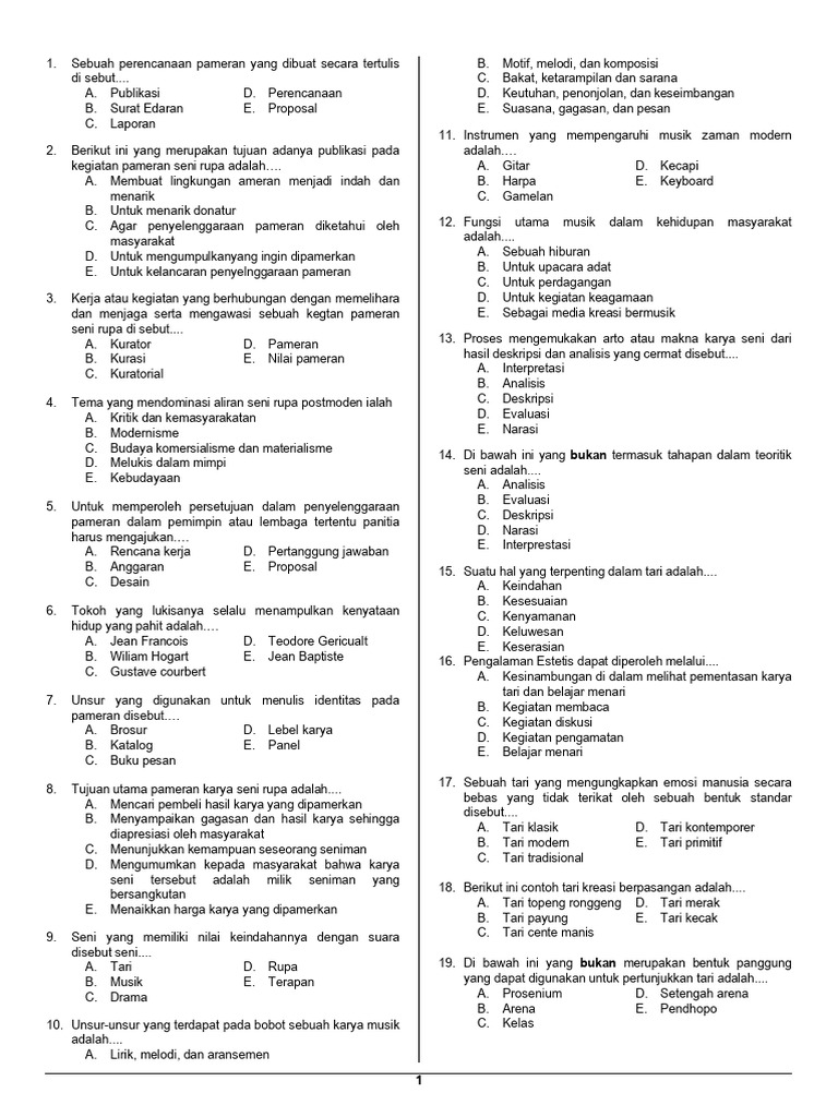 Soal pat seni budaya kelas xi k13 google form pdf