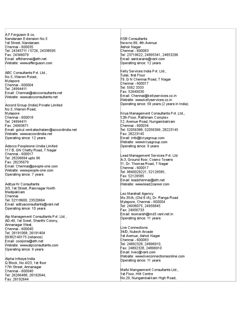 chennai job consultancy address Transport Business