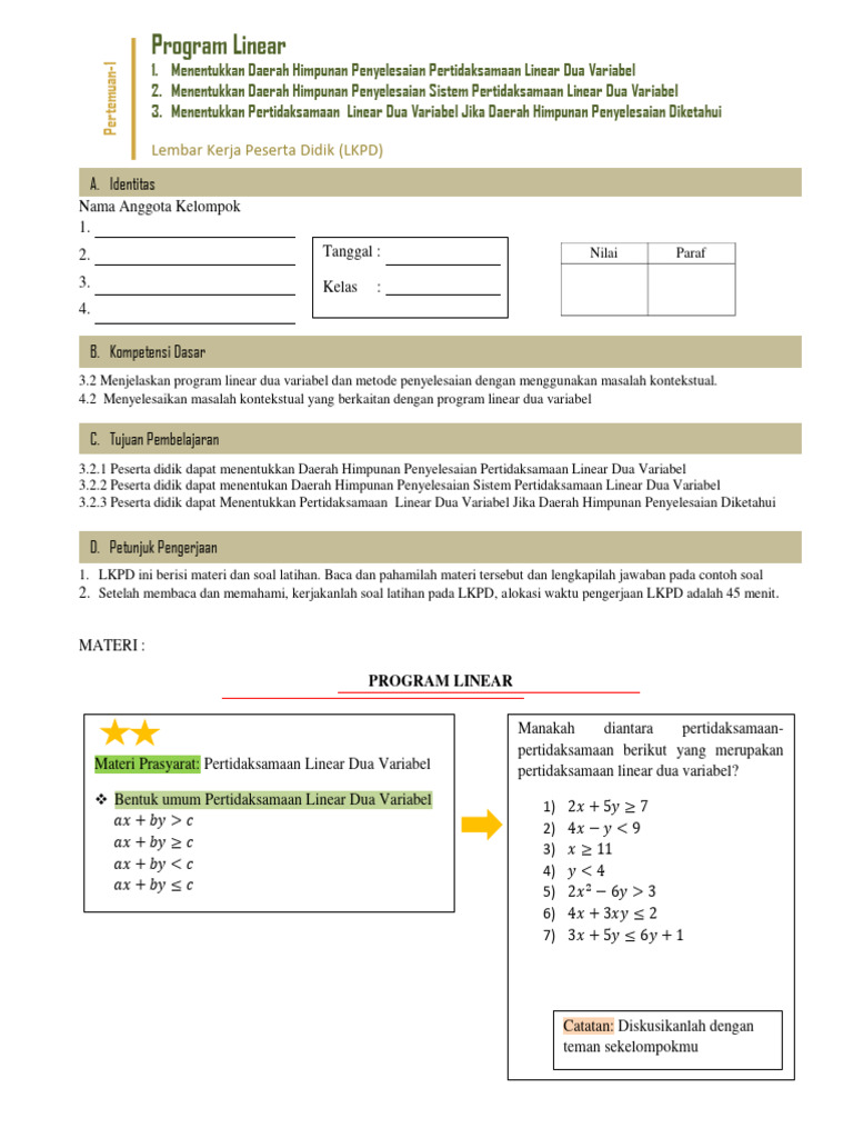 LKPD Program Linear Kelas 10 | PDF | Metode & Bahan Ajar