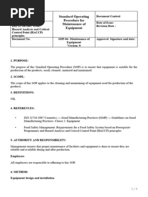 02 GMP SOP 04 Maintenance of Equipment