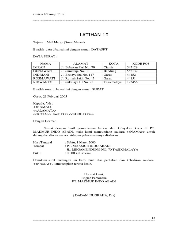 Latihan Word 13 Pdf