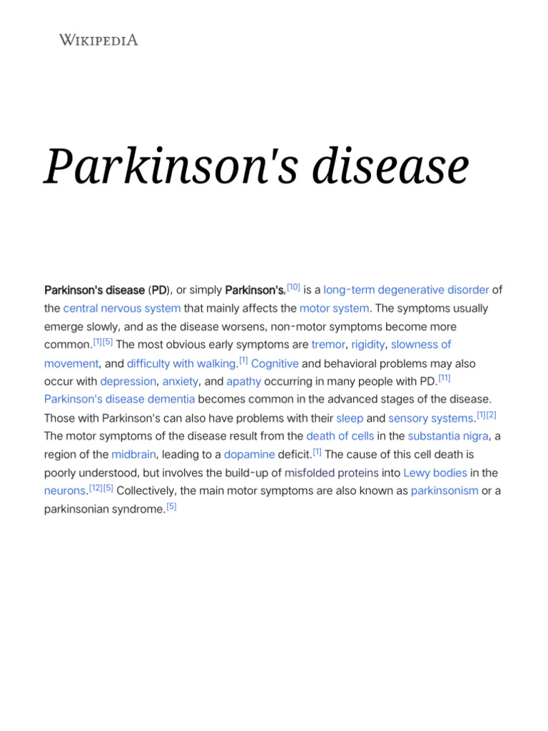Parkinson's Disease Wikipedia PDF Parkinson's Disease Dementia