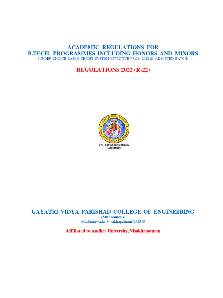 R-22 B.Tech Academic Regulations Overview | PDF | Thesis | Academic Term
