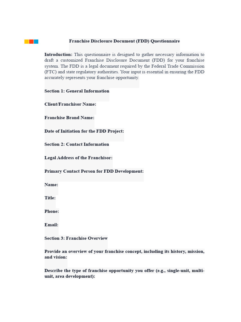 FDD Questionnaire | PDF | Franchising | Business