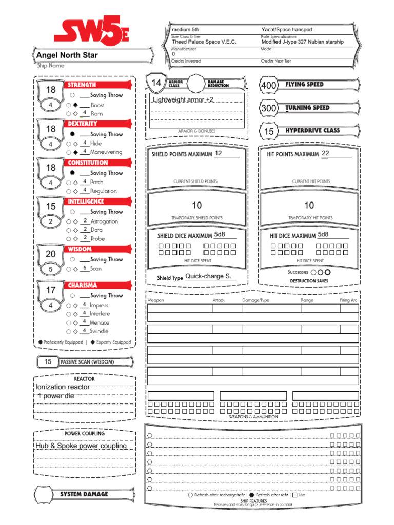 Sheet - Starship (Fillable) | Download Free PDF | Military Technology ...