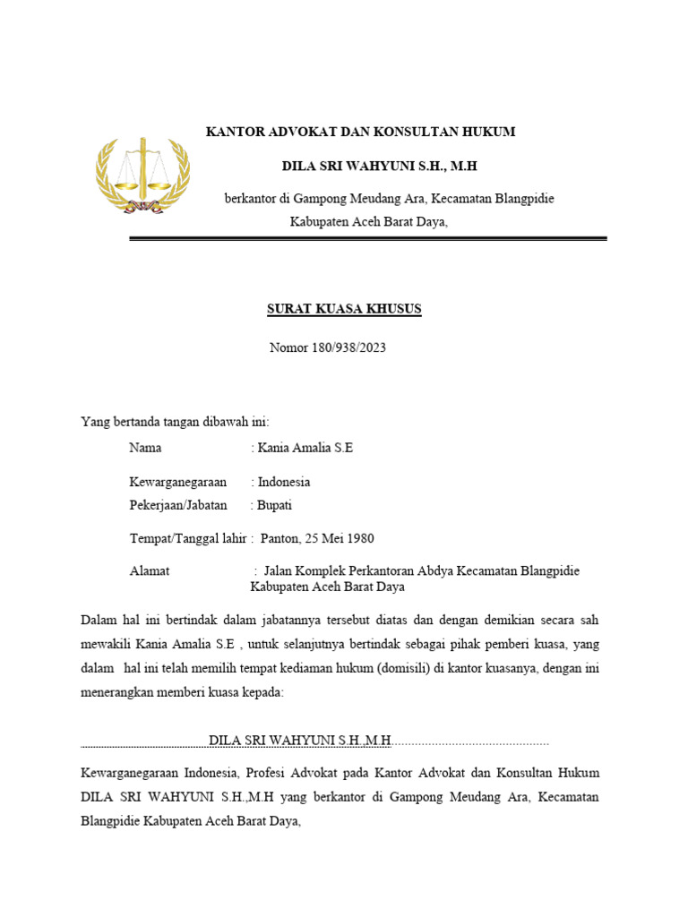 Surat Kuasa Tergugat Ptun | PDF