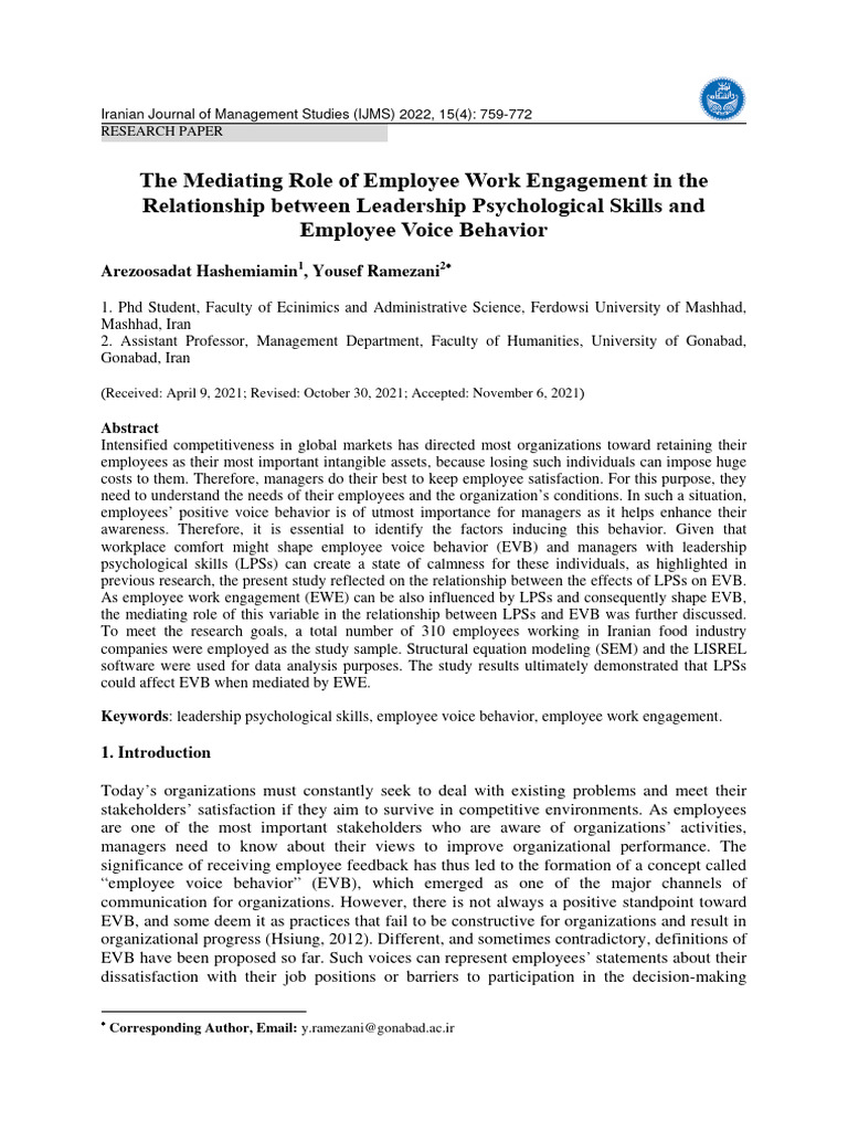 IJMS - Volume 15 - Issue 4 - Pages 759-772 | PDF | Leadership | Psychology