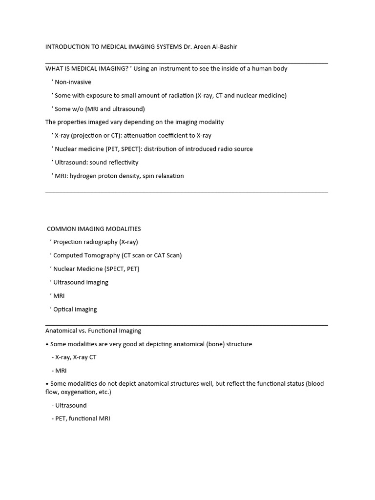 Overview of Medical Imaging Systems | PDF | Medical Imaging | Nuclear ...