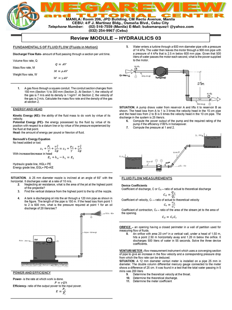 Hydraulics Review: Fluid Flow Basics | PDF | Flow Measurement | Pump