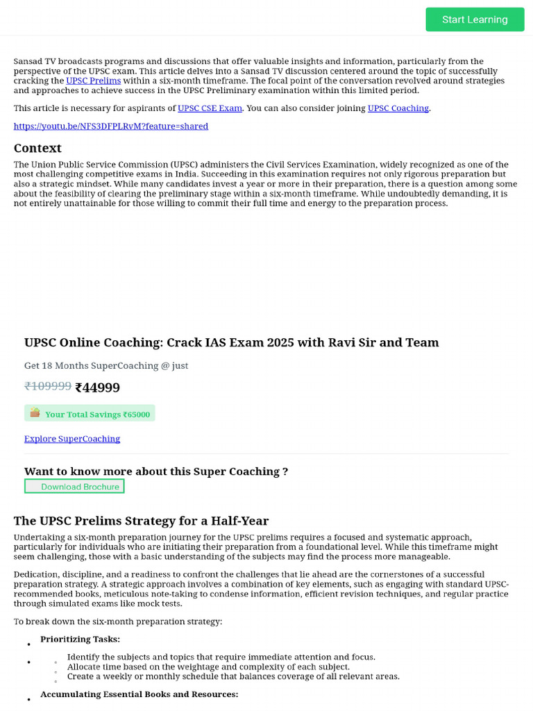 Crack UPSC Prelims in 6 Months - A Comprehensive Guide | PDF
