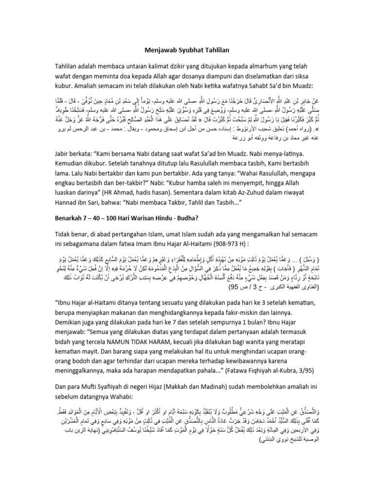 Menjawab Syubhat Tahlilan dalam Islam | PDF
