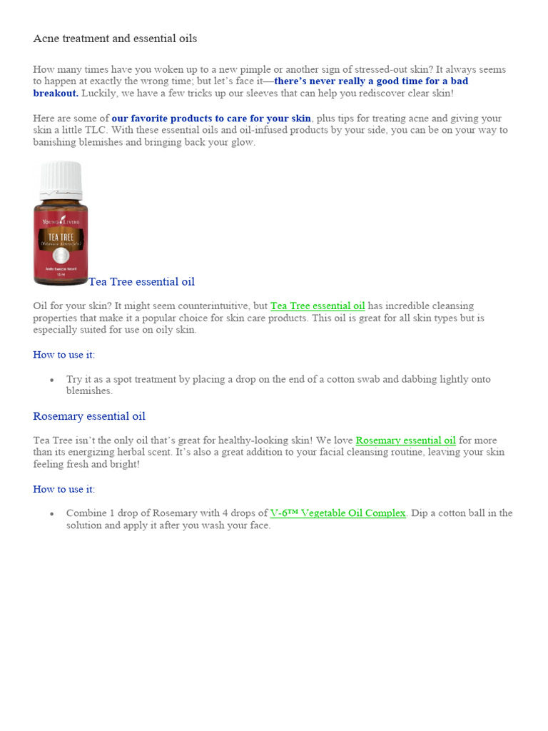 Acne Treatment and Essential Oils | PDF | Skin Care | Skin