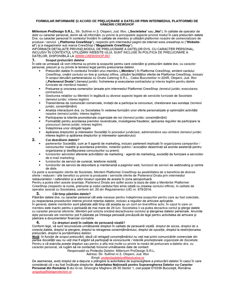 Formular de Informare + Acord Membri CrewShop | PDF