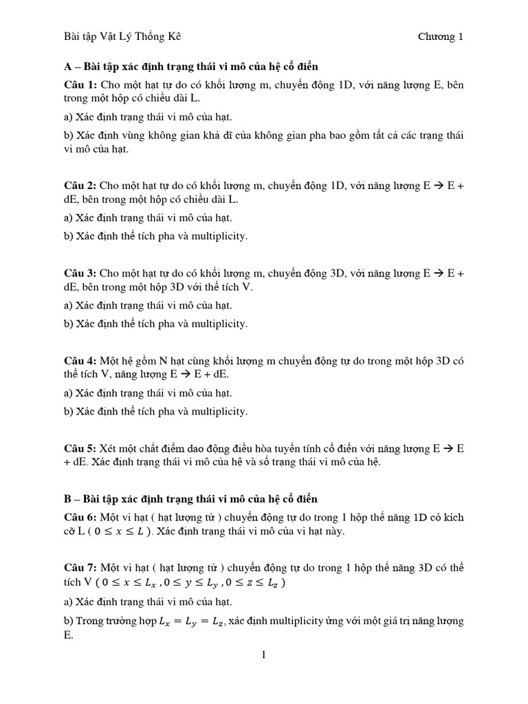 Bai Tap Vat Ly Thong Ke - Chuong 1 | PDF