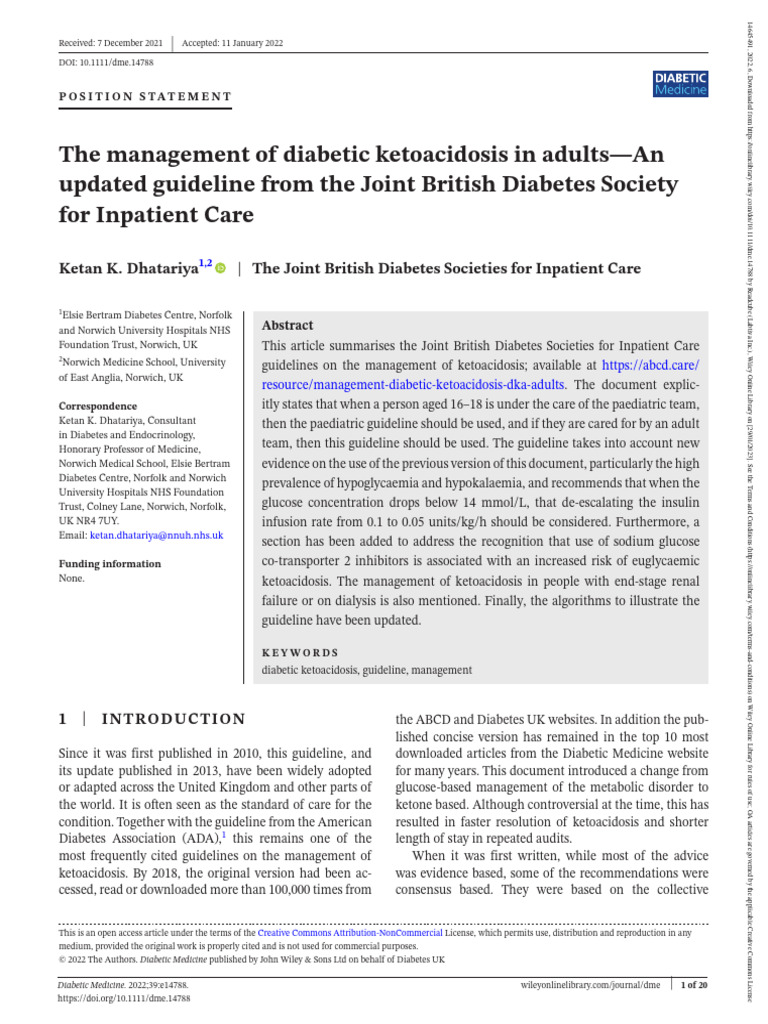 Diabetic Medicine 2022 Dhatariya The Management of Diabetic Ketoacidosis in Adults An